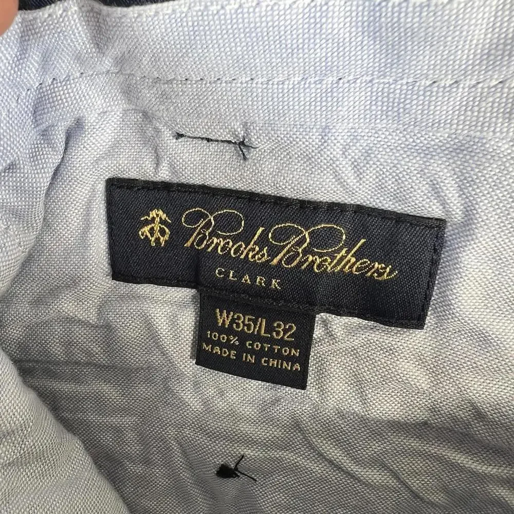 Brooks Brothers Clark Pants Mens 35x32 Navy Genuine Seersucker Chino Trousers